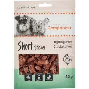 5 stk Companion hundesnack med kyllingelever i sticks 1,5 cm 80g sukker og glutenfri