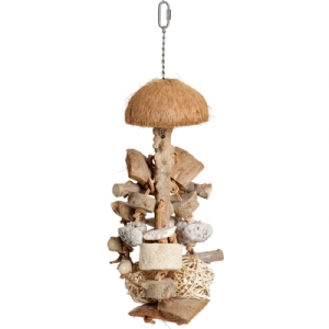 Companion bird toy with coconut and rock stone