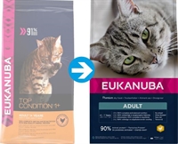 10 kg Eukanuba kattefoder til voksne katte med kylling og kakun fra 1 til 11 år