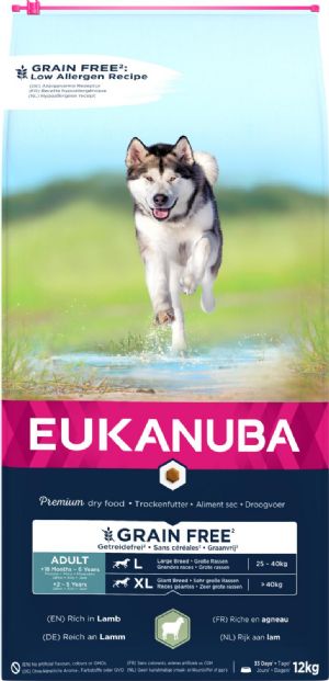 12 kg Eukanuba hundefoder adult Large - Xlarge breed kornfri med lam fra 18 mdr til 6 år