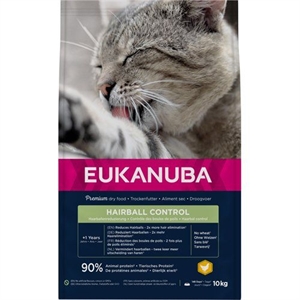 10 kg Eukanuba kattefoder til katte fra 1 år - Hairball control