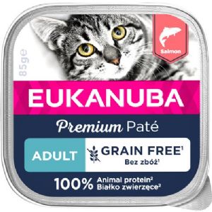 16 stk x 85 g Eukanuba kattevådfoder med laks til voksne katte - kornfrit