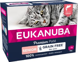 12 stk x 85 g Eukanuba katte vådfoder til senior katte med laks - kornfrit