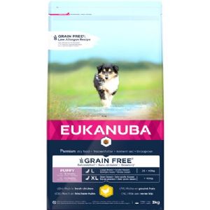 3 kg Eukanuba Large breed hvalpefoder med Kylling fra 1 til 18 måneder kornfrit - op til 40 kg hund