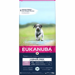 12 kg Eukanuba Puppy & Junior large breed hvalpefoder med fisk til hunde op til 40 kg - kornfri