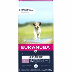 12 kg Eukanuba Puppy & Junior hvalpefoder med Fisk fra 1 til 12 måneder kornfrit - op til 25 kg hund