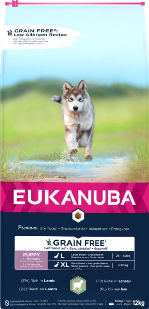 12 kg Eukanuba Puppy Large Xlarge breed kornfri med lam hvalpefoder 1 - 24 mdr