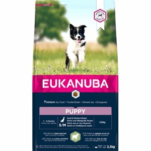 2,5 kg Eukanuba hvalpefoder Small og Medium med lam og ris