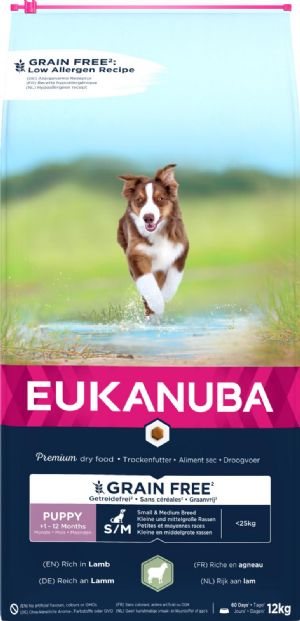 12 kg Eukanuba Puppy Small - medium breed kornfri med lam hvalpefoder 1 - 12 mdr