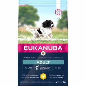  3 kg Eukanuba hundefoder Adult Medium 12 mdr til 7 år