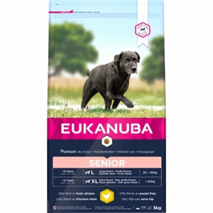 3 kg Eukanuba hundefoder Senior Large Breed med kylling fra 9 år +