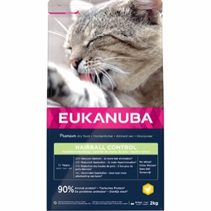 2 kg Eukanuba kattefoder til katte fra 1 år - Hairball control