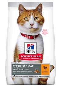 10 kg Hills voksen kattefoder til steriliserede katte med kylling - fra 1 - 6 år