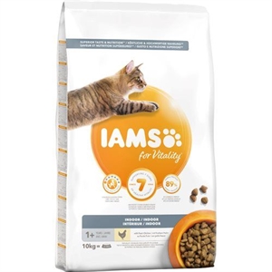 10 kg Iams kattefoder med kylling til indendørs katte fra 1 år