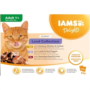 Iams katte vådfoder 12 x 85 gr - Med kød i sovs - mix pakker