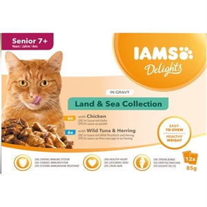 Iams katte vådfoder senior 12 x 85 gr - Med kylling sovs