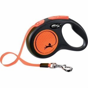 Flexline New Neon til hunde på bånd 5 meter op til 15 kg hund neon orange