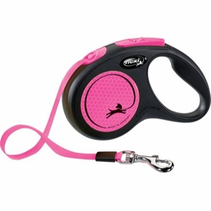 Flexline New Neon til hunde på bånd 5 meter op til 15 kg hund pink