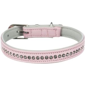 Trixie Active hundehalsbånd i ægte læder med rhinsten 20 - 24 cm 12 mm pink