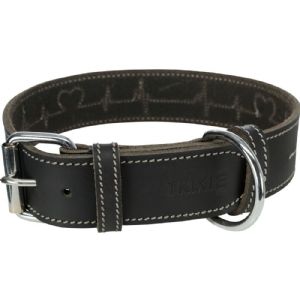 Trixie fedtlæder hundehalsbånd Heartbeat 47 til 55 cm 40 mm sort