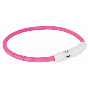 Trixie lysbånd med USB opladning til mellem store hunde 45 cm pink - nylon